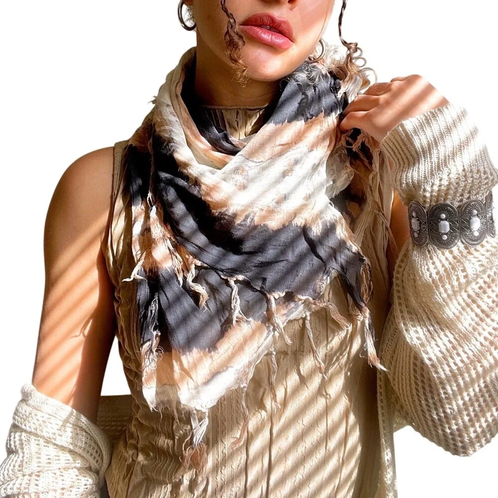 Forever 21 Vintage Y2K Whimsigoth Fairy Neutral Tie-Dye Tassel Fringe Scarf